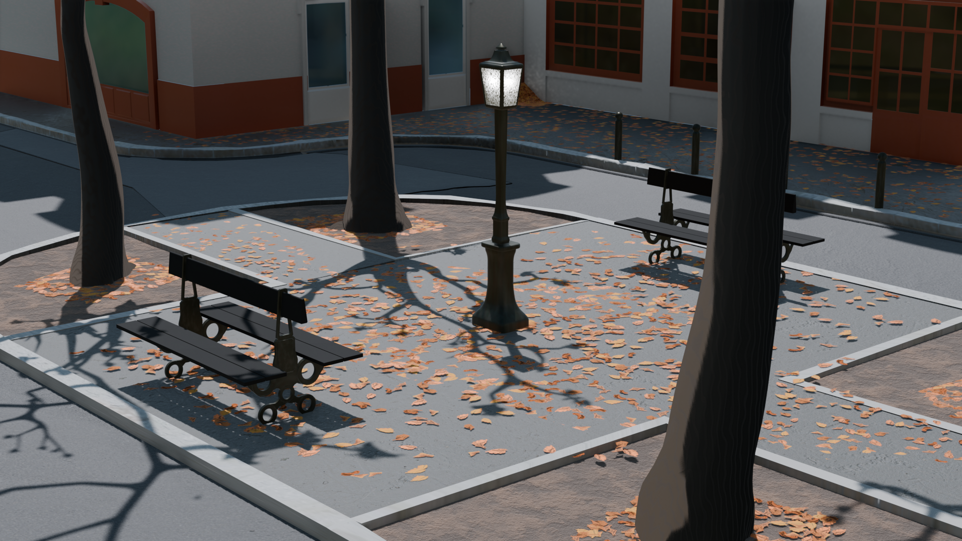 Longtemps street bench scene